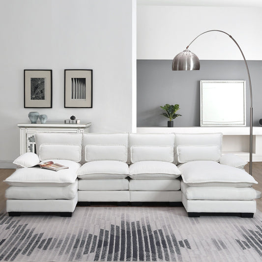 U-Shaped Sectional Sofa With Waist Pillows,6-Seat Upholstered Symmetrical Sofa,Sleeper Sofa Couch With Chaise Lounge