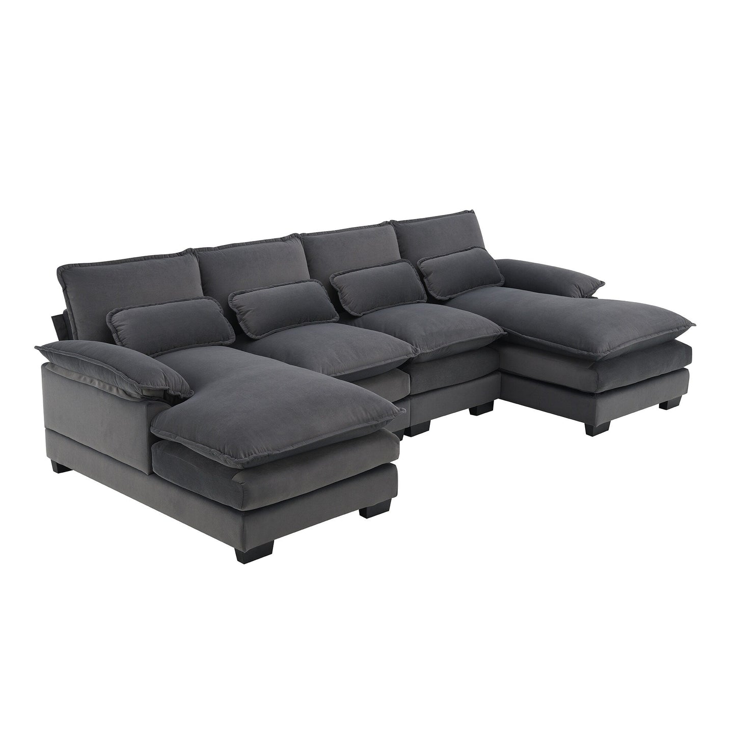 U-Shaped Sectional Sofa With Waist Pillows,6-Seat Upholstered Symmetrical Sofa,Sleeper Sofa Couch With Chaise Lounge