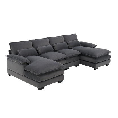 U-Shaped Sectional Sofa With Waist Pillows,6-Seat Upholstered Symmetrical Sofa,Sleeper Sofa Couch With Chaise Lounge