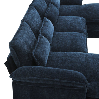 U-Shaped Sectional Sofa With Waist Pillows,6-Seat Upholstered Symmetrical Sofa,Sleeper Sofa Couch With Chaise Lounge