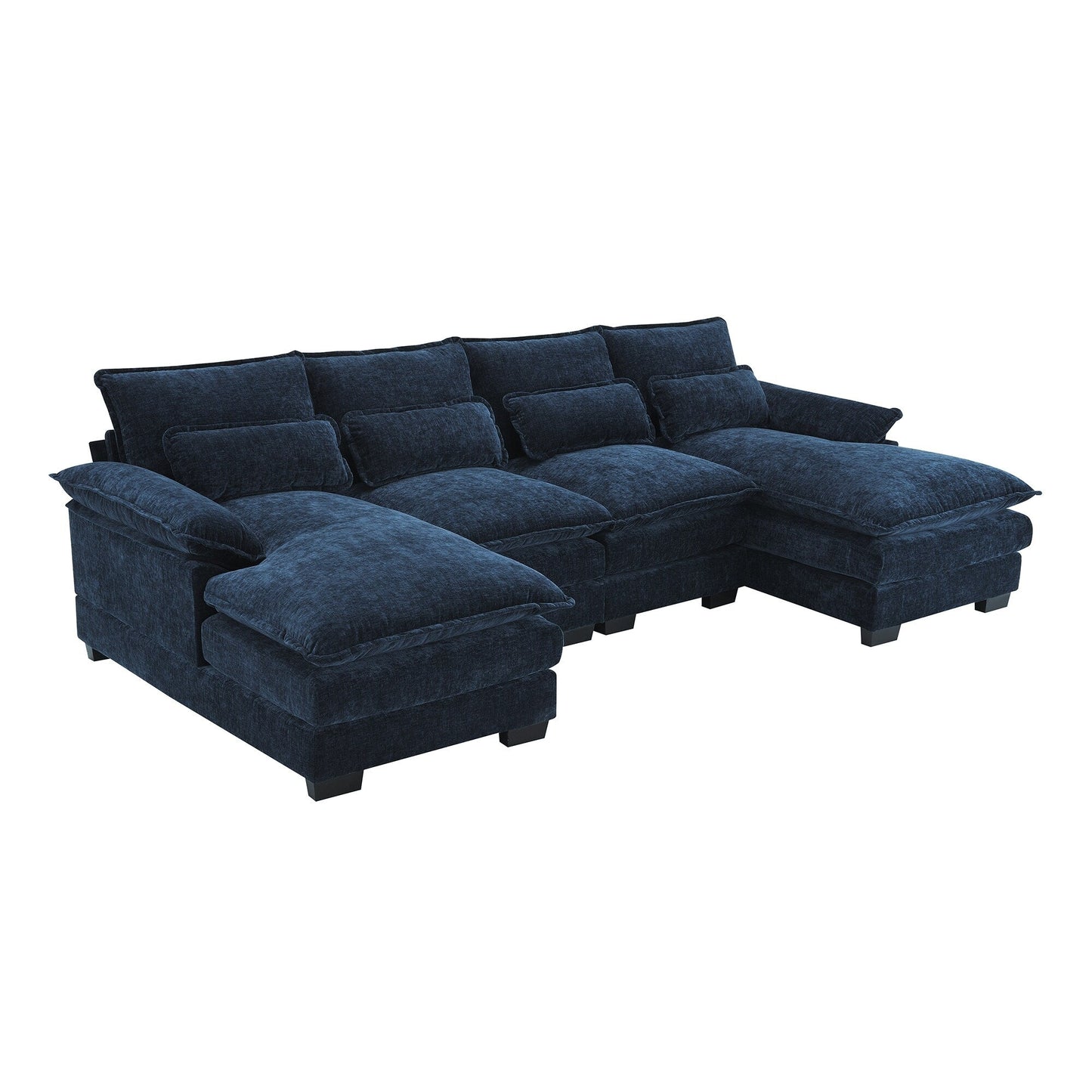 U-Shaped Sectional Sofa With Waist Pillows,6-Seat Upholstered Symmetrical Sofa,Sleeper Sofa Couch With Chaise Lounge