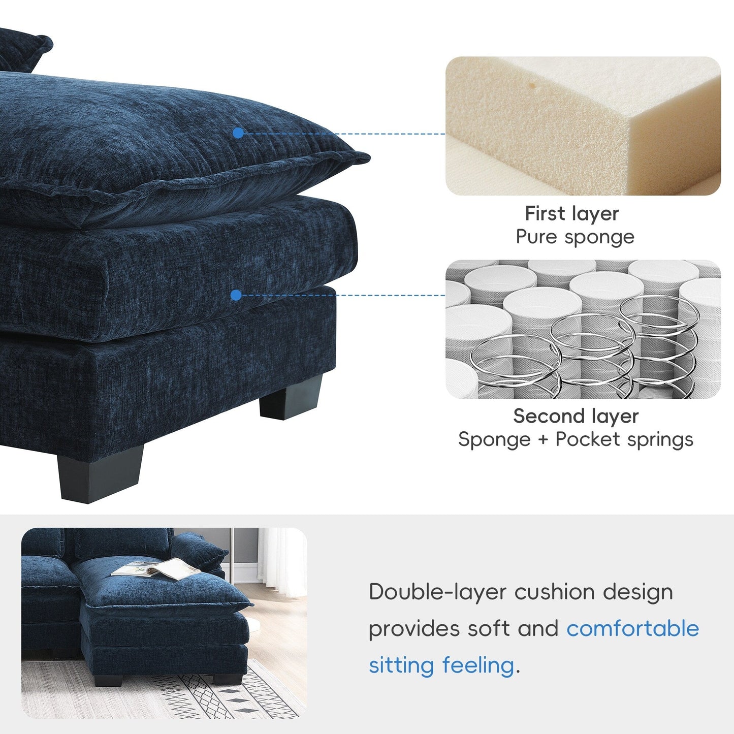 U-Shaped Sectional Sofa With Waist Pillows,6-Seat Upholstered Symmetrical Sofa,Sleeper Sofa Couch With Chaise Lounge