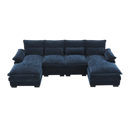 U-Shaped Sectional Sofa With Waist Pillows,6-Seat Upholstered Symmetrical Sofa,Sleeper Sofa Couch With Chaise Lounge
