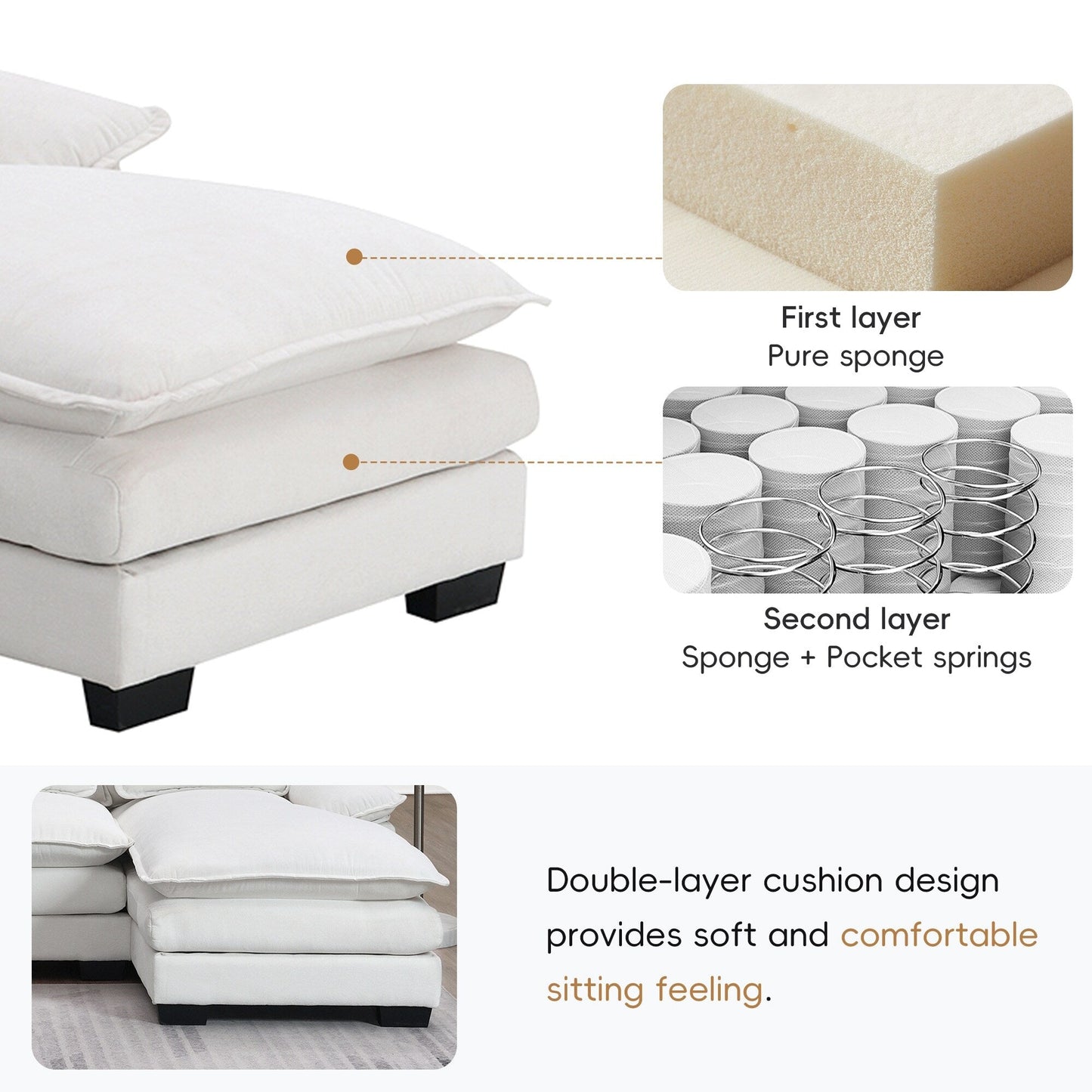 U-Shaped Sectional Sofa With Waist Pillows,6-Seat Upholstered Symmetrical Sofa,Sleeper Sofa Couch With Chaise Lounge