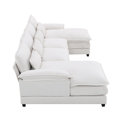 U-Shaped Sectional Sofa With Waist Pillows,6-Seat Upholstered Symmetrical Sofa,Sleeper Sofa Couch With Chaise Lounge