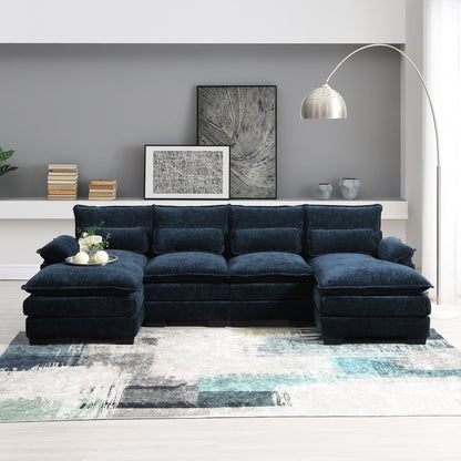 U-Shaped Sectional Sofa With Waist Pillows,6-Seat Upholstered Symmetrical Sofa,Sleeper Sofa Couch With Chaise Lounge