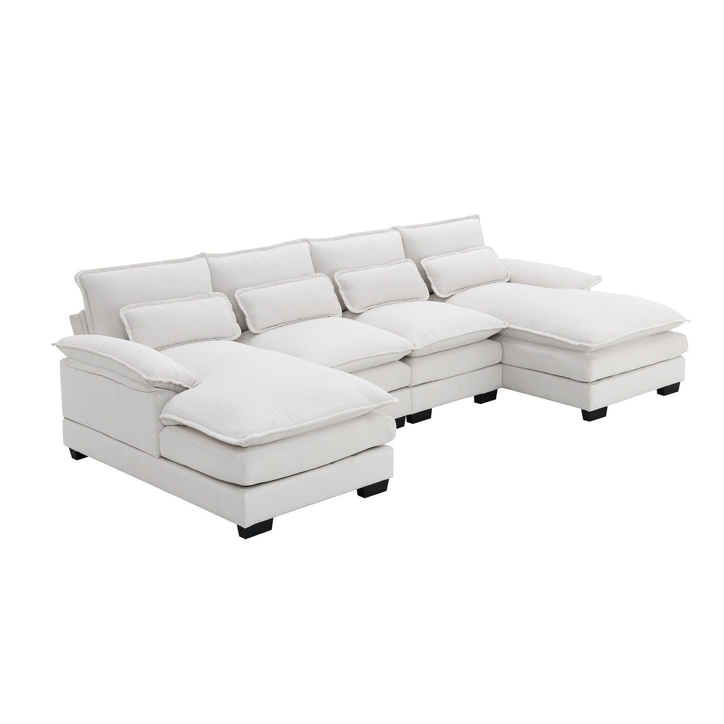 U-Shaped Sectional Sofa With Waist Pillows,6-Seat Upholstered Symmetrical Sofa,Sleeper Sofa Couch With Chaise Lounge