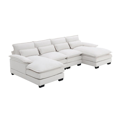 U-Shaped Sectional Sofa With Waist Pillows,6-Seat Upholstered Symmetrical Sofa,Sleeper Sofa Couch With Chaise Lounge