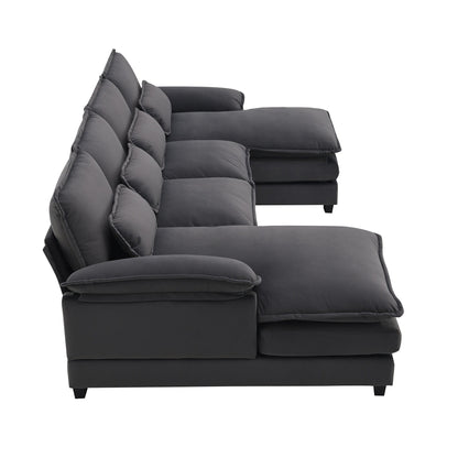 U-Shaped Sectional Sofa With Waist Pillows,6-Seat Upholstered Symmetrical Sofa,Sleeper Sofa Couch With Chaise Lounge