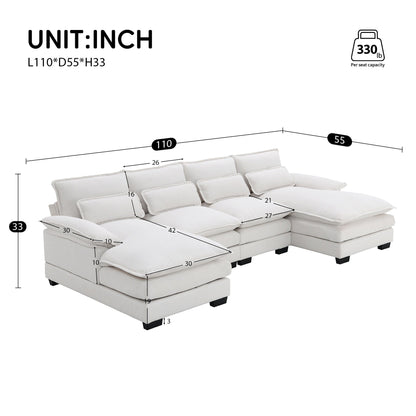 U-Shaped Sectional Sofa With Waist Pillows,6-Seat Upholstered Symmetrical Sofa,Sleeper Sofa Couch With Chaise Lounge