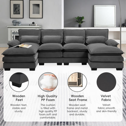 U-Shaped Sectional Sofa With Waist Pillows,6-Seat Upholstered Symmetrical Sofa,Sleeper Sofa Couch With Chaise Lounge