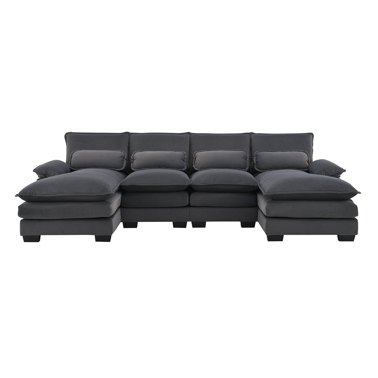 U-Shaped Sectional Sofa With Waist Pillows,6-Seat Upholstered Symmetrical Sofa,Sleeper Sofa Couch With Chaise Lounge