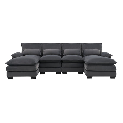 U-Shaped Sectional Sofa With Waist Pillows,6-Seat Upholstered Symmetrical Sofa,Sleeper Sofa Couch With Chaise Lounge