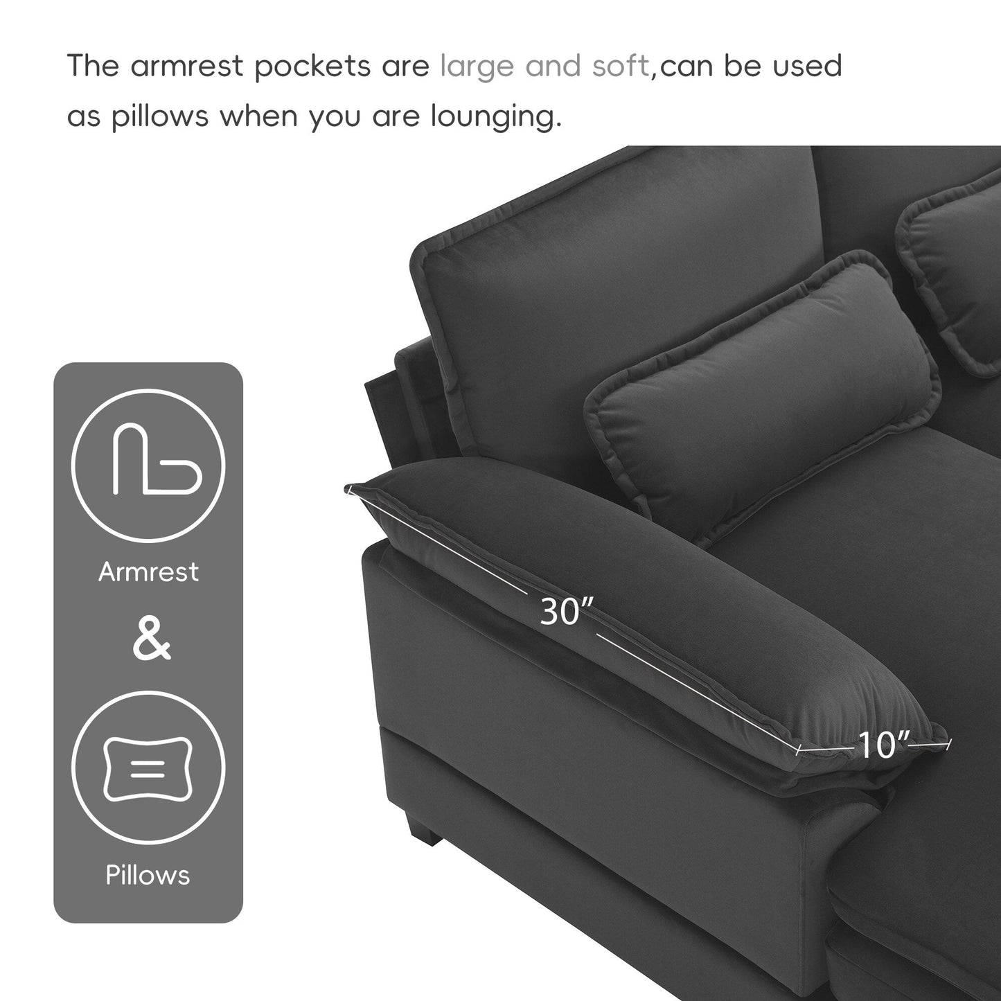 U-Shaped Sectional Sofa With Waist Pillows,6-Seat Upholstered Symmetrical Sofa,Sleeper Sofa Couch With Chaise Lounge