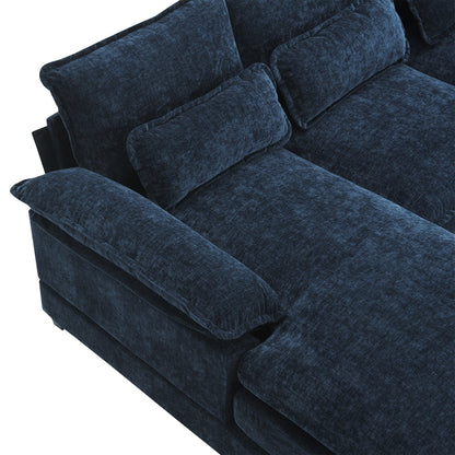 U-Shaped Sectional Sofa With Waist Pillows,6-Seat Upholstered Symmetrical Sofa,Sleeper Sofa Couch With Chaise Lounge
