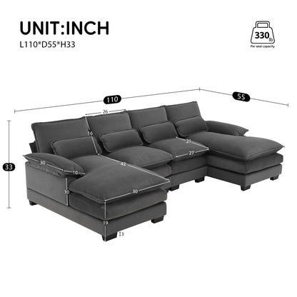 U-Shaped Sectional Sofa With Waist Pillows,6-Seat Upholstered Symmetrical Sofa,Sleeper Sofa Couch With Chaise Lounge