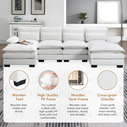 U-Shaped Sectional Sofa With Waist Pillows,6-Seat Upholstered Symmetrical Sofa,Sleeper Sofa Couch With Chaise Lounge