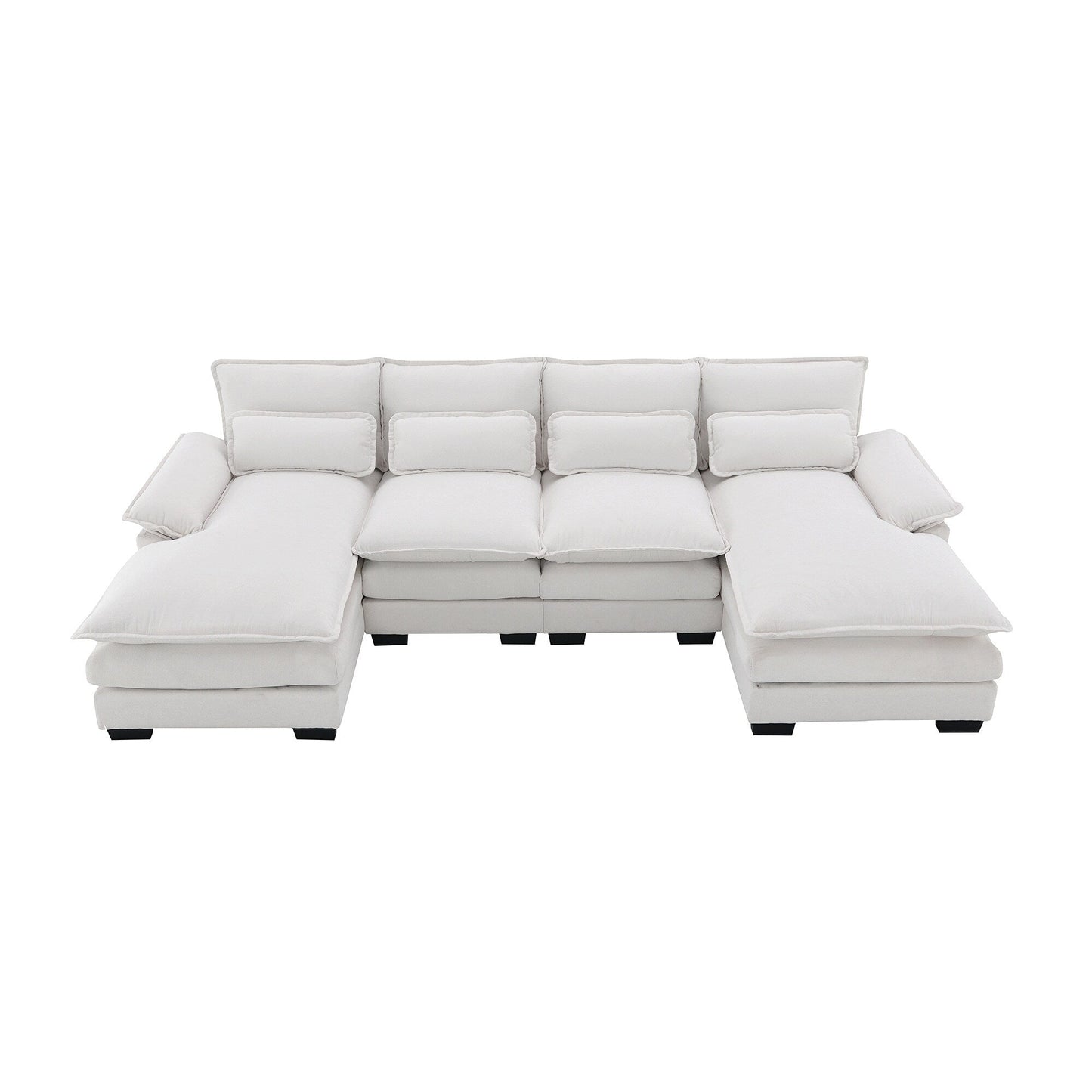 U-Shaped Sectional Sofa With Waist Pillows,6-Seat Upholstered Symmetrical Sofa,Sleeper Sofa Couch With Chaise Lounge