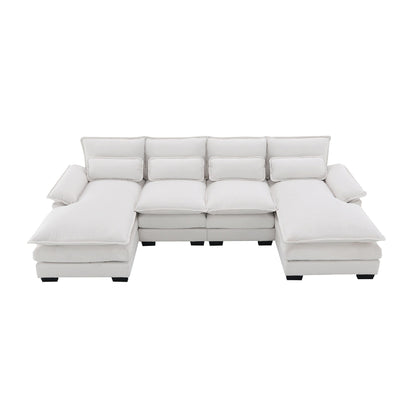 U-Shaped Sectional Sofa With Waist Pillows,6-Seat Upholstered Symmetrical Sofa,Sleeper Sofa Couch With Chaise Lounge