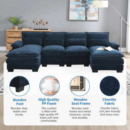 U-Shaped Sectional Sofa With Waist Pillows,6-Seat Upholstered Symmetrical Sofa,Sleeper Sofa Couch With Chaise Lounge