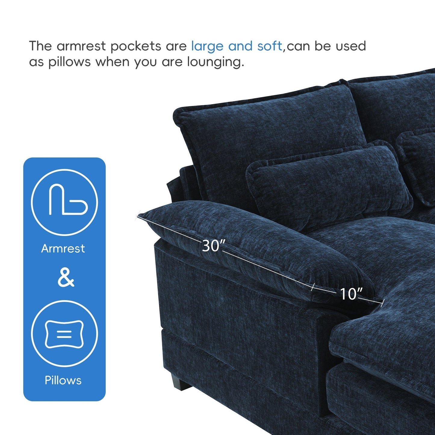 U-Shaped Sectional Sofa With Waist Pillows,6-Seat Upholstered Symmetrical Sofa,Sleeper Sofa Couch With Chaise Lounge