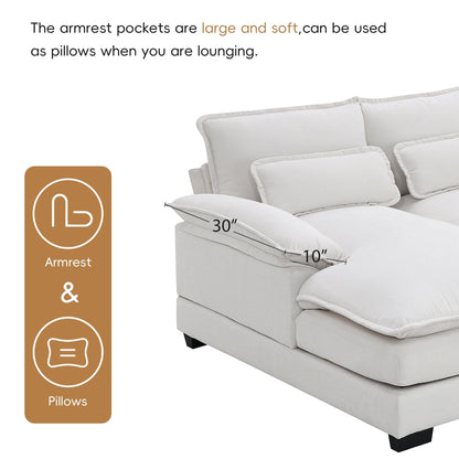 U-Shaped Sectional Sofa With Waist Pillows,6-Seat Upholstered Symmetrical Sofa,Sleeper Sofa Couch With Chaise Lounge