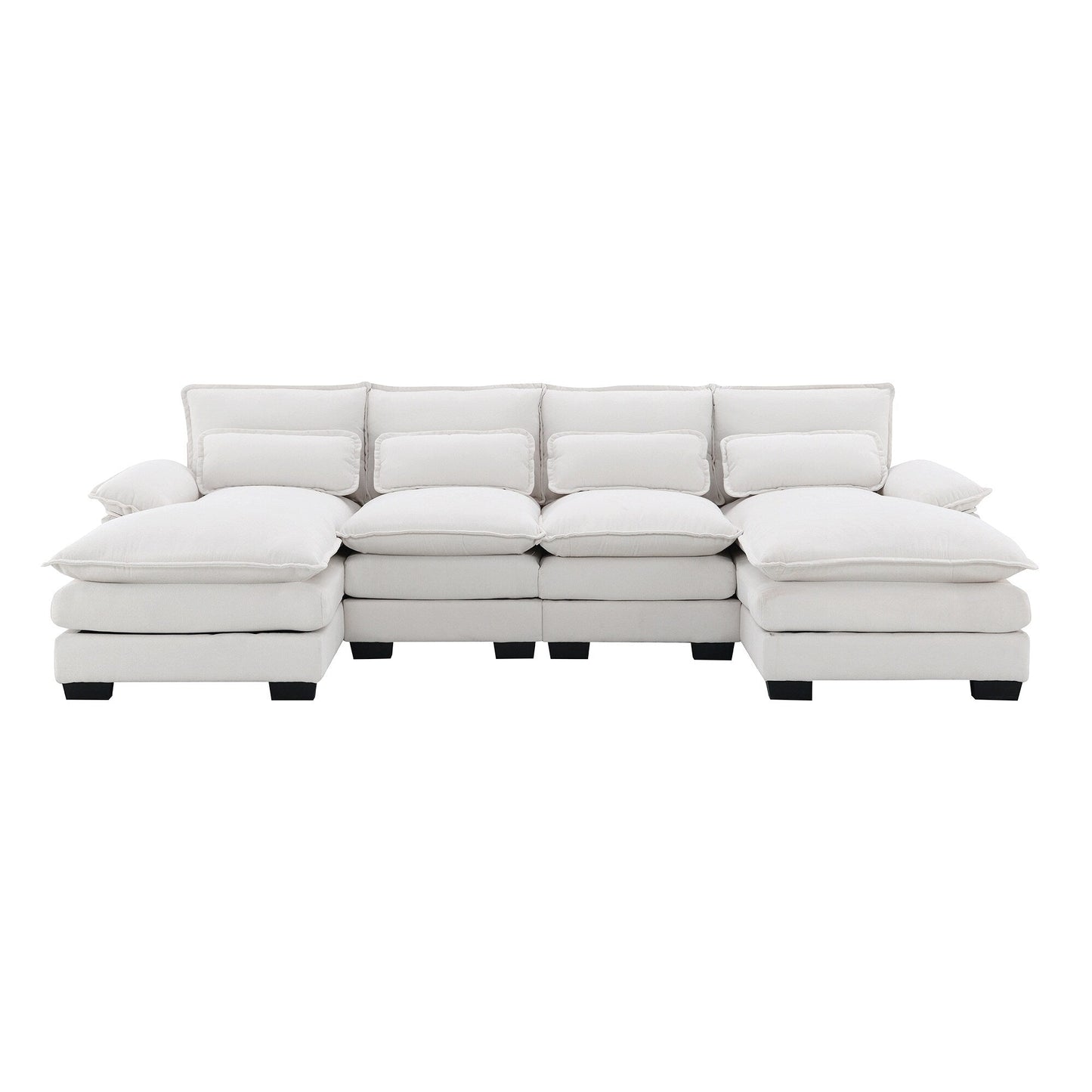U-Shaped Sectional Sofa With Waist Pillows,6-Seat Upholstered Symmetrical Sofa,Sleeper Sofa Couch With Chaise Lounge