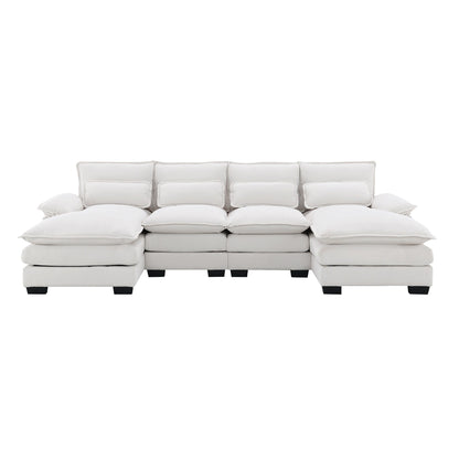 U-Shaped Sectional Sofa With Waist Pillows,6-Seat Upholstered Symmetrical Sofa,Sleeper Sofa Couch With Chaise Lounge