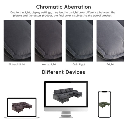 U-Shaped Sectional Sofa With Waist Pillows,6-Seat Upholstered Symmetrical Sofa,Sleeper Sofa Couch With Chaise Lounge