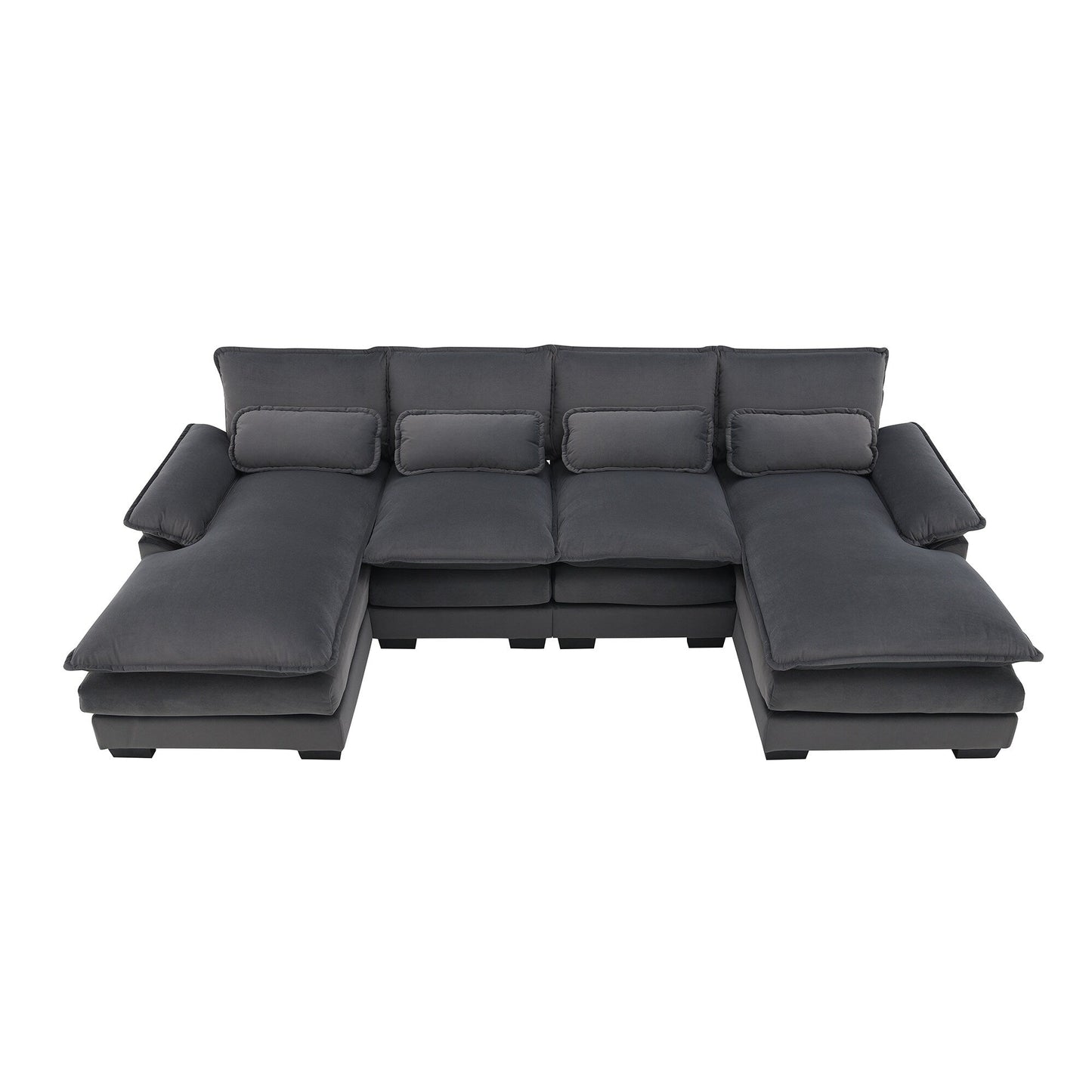 U-Shaped Sectional Sofa With Waist Pillows,6-Seat Upholstered Symmetrical Sofa,Sleeper Sofa Couch With Chaise Lounge