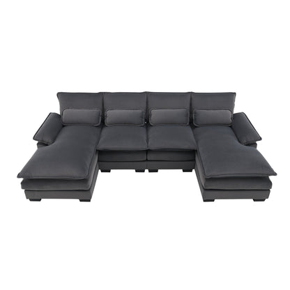 U-Shaped Sectional Sofa With Waist Pillows,6-Seat Upholstered Symmetrical Sofa,Sleeper Sofa Couch With Chaise Lounge