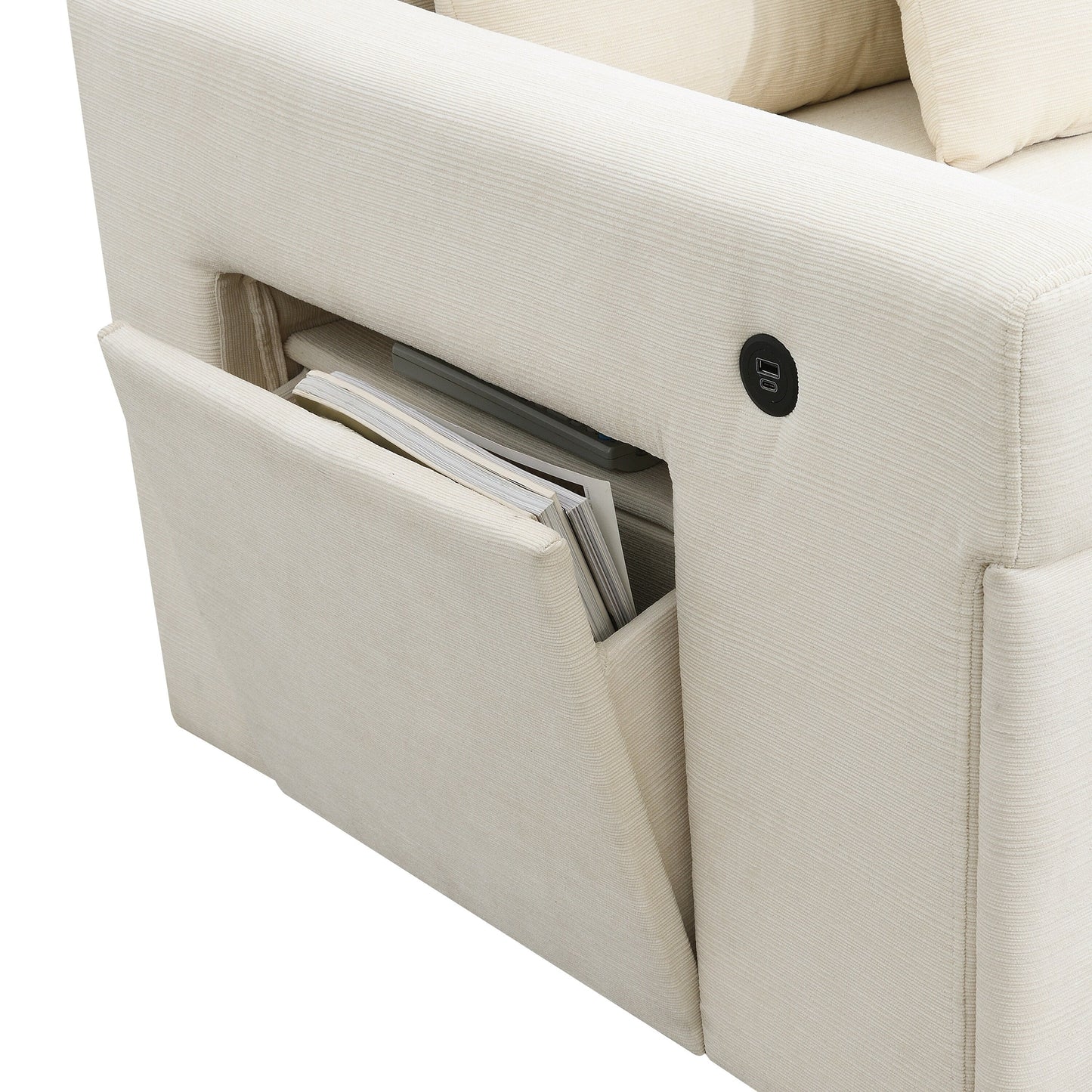 U Shaped Sectional Sofa,Chenille Couch Set With Ottoman,Hidden Armrest Storage And Cup Holders,Usb Charging Ports