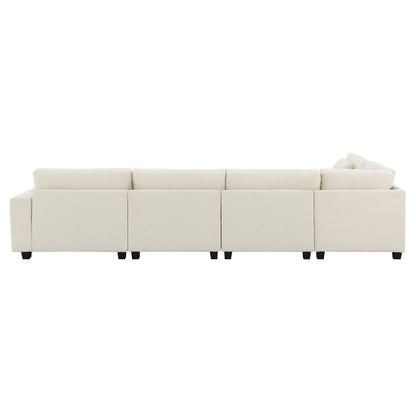 U Shaped Sectional Sofa,Chenille Couch Set With Ottoman,Hidden Armrest Storage And Cup Holders,Usb Charging Ports