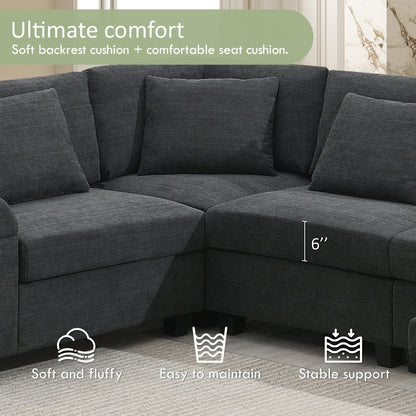 U Shaped Sectional Sofa,Chenille Couch Set With Ottoman,Hidden Armrest Storage And Cup Holders,Usb Charging Ports