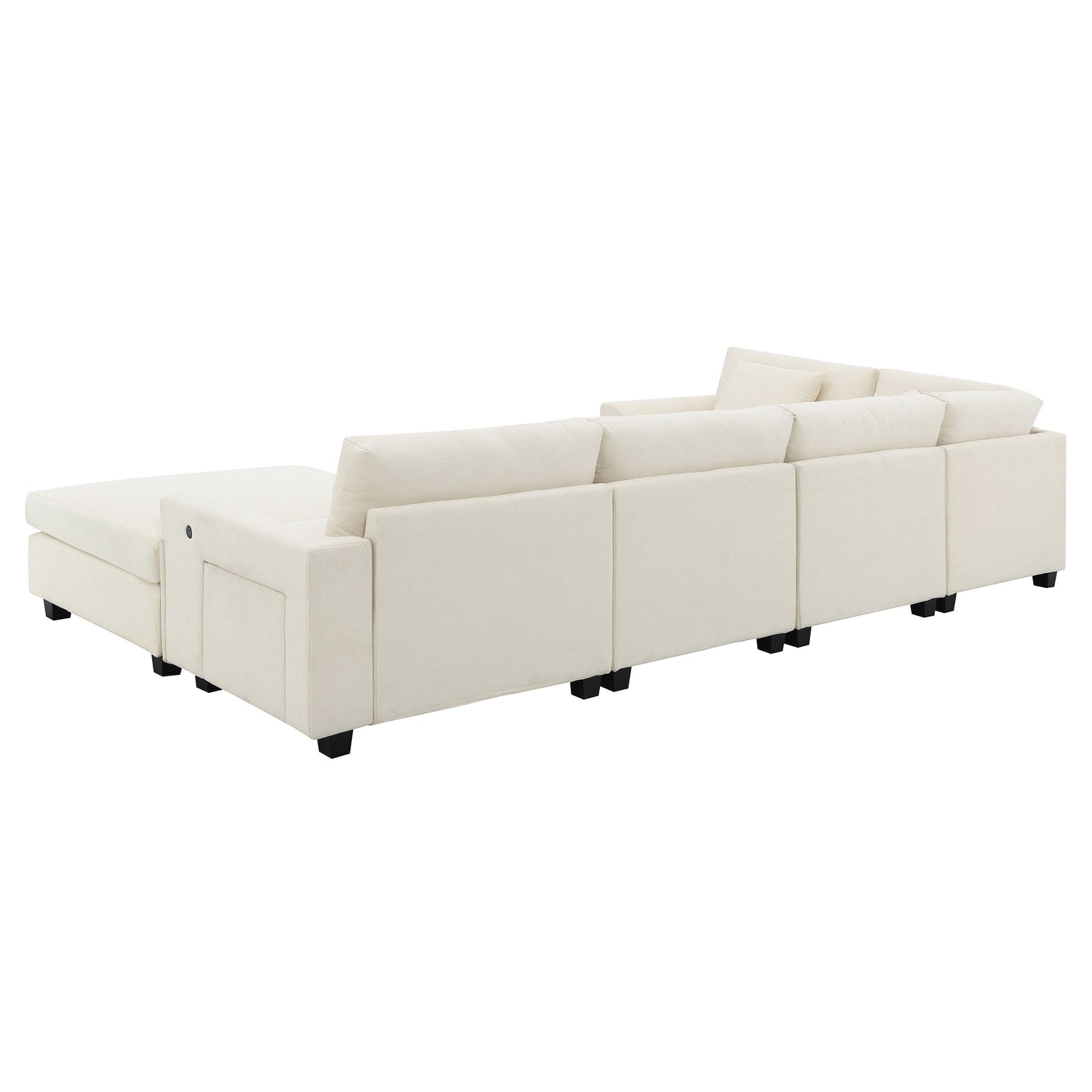 U Shaped Sectional Sofa,Chenille Couch Set With Ottoman,Hidden Armrest Storage And Cup Holders,Usb Charging Ports