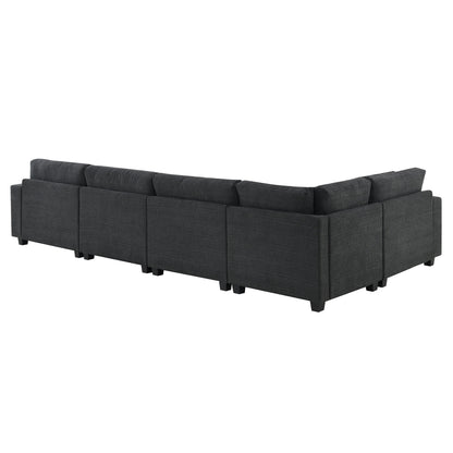 U Shaped Sectional Sofa,Chenille Couch Set With Ottoman,Hidden Armrest Storage And Cup Holders,Usb Charging Ports