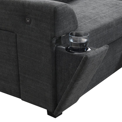 U Shaped Sectional Sofa,Chenille Couch Set With Ottoman,Hidden Armrest Storage And Cup Holders,Usb Charging Ports