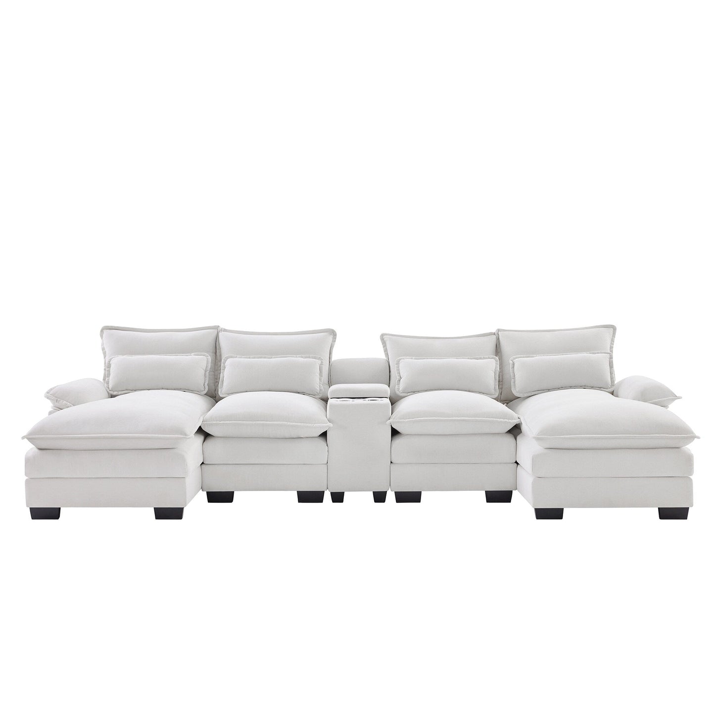 U-Shaped Sofa With Console,Cupholders And Usb Ports,Upholstered Symmetrical Indoor Furniture,Sleeper Couch Set With Chaise