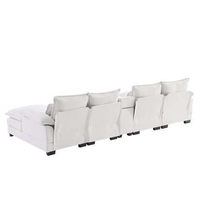 U-Shaped Sofa With Console,Cupholders And Usb Ports,Upholstered Symmetrical Indoor Furniture,Sleeper Couch Set With Chaise