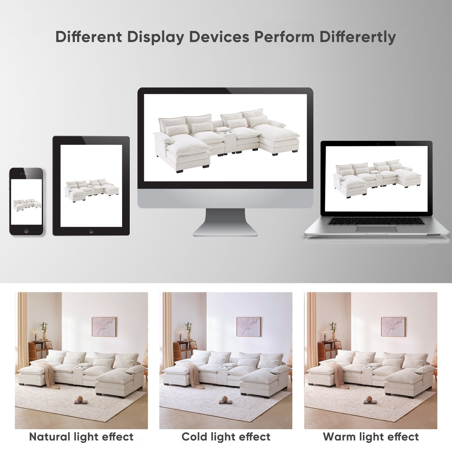 U-Shaped Sofa With Console,Cupholders And Usb Ports,Upholstered Symmetrical Indoor Furniture,Sleeper Couch Set With Chaise