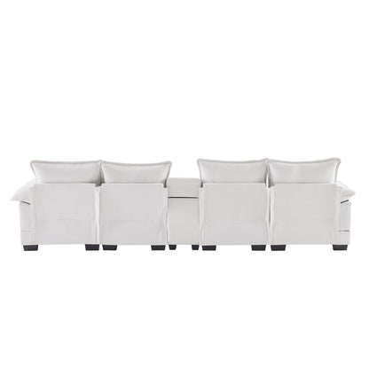 U-Shaped Sofa With Console,Cupholders And Usb Ports,Upholstered Symmetrical Indoor Furniture,Sleeper Couch Set With Chaise