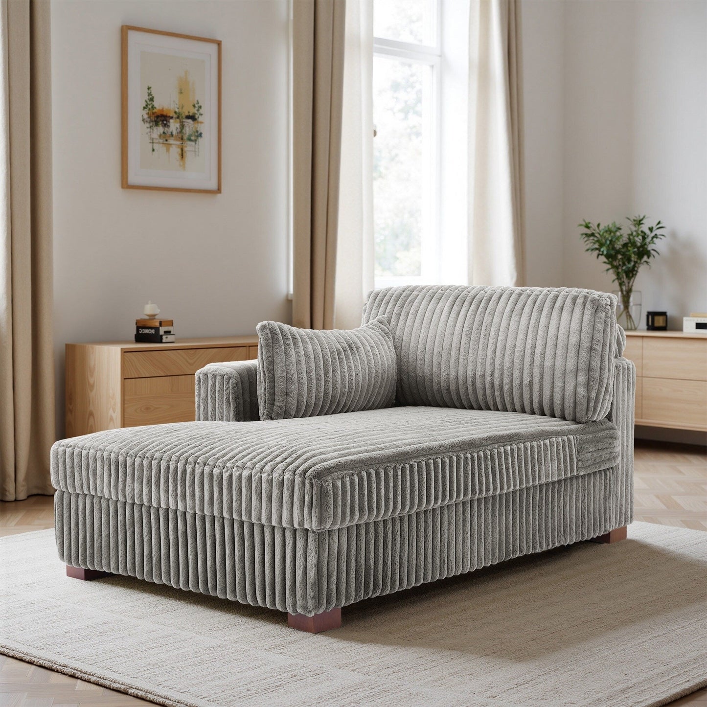 UIXE Upholstered Plush Bedroom Lounge Chairs with Right Armrest & Lumbar Pillow