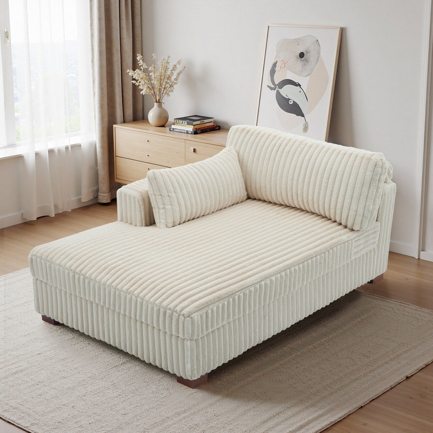 UIXE Upholstered Plush Bedroom Lounge Chairs with Right Armrest & Lumbar Pillow