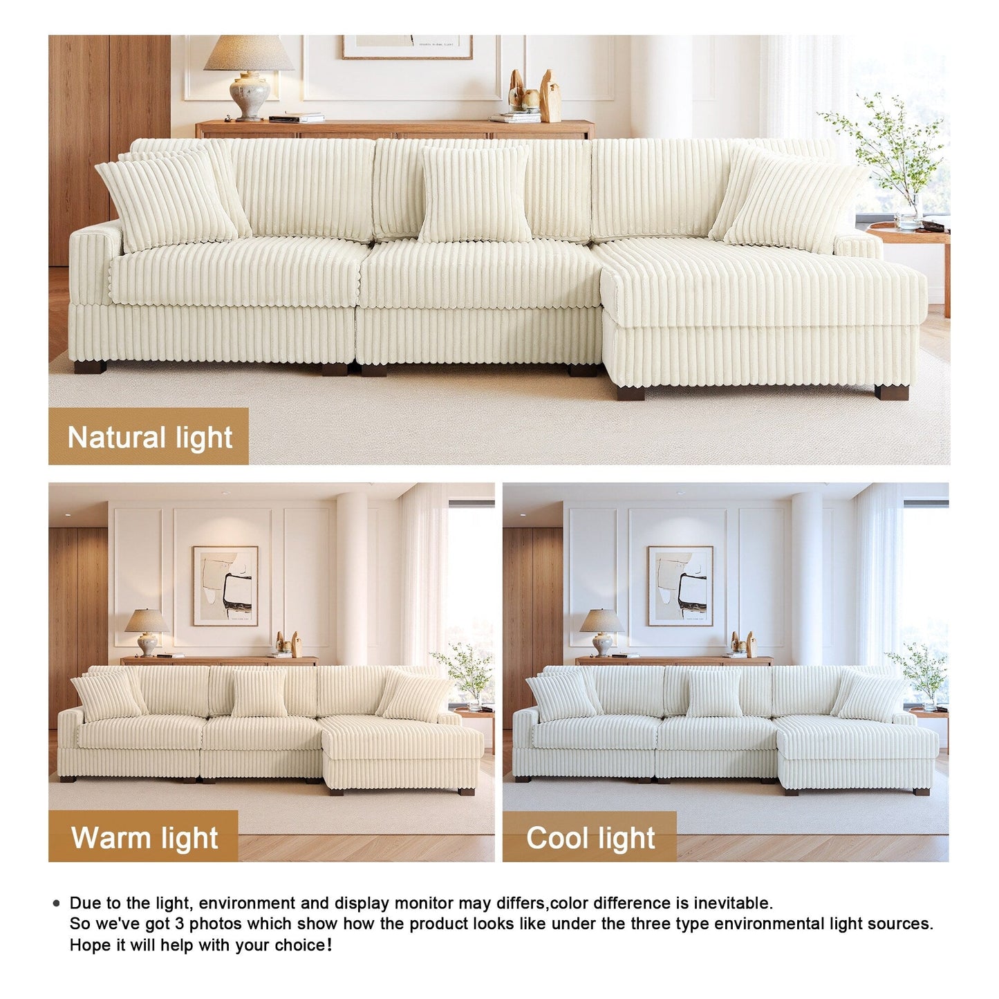 UIXE Upholstered Plush Velvet L Shaped Couch Modular Sofa