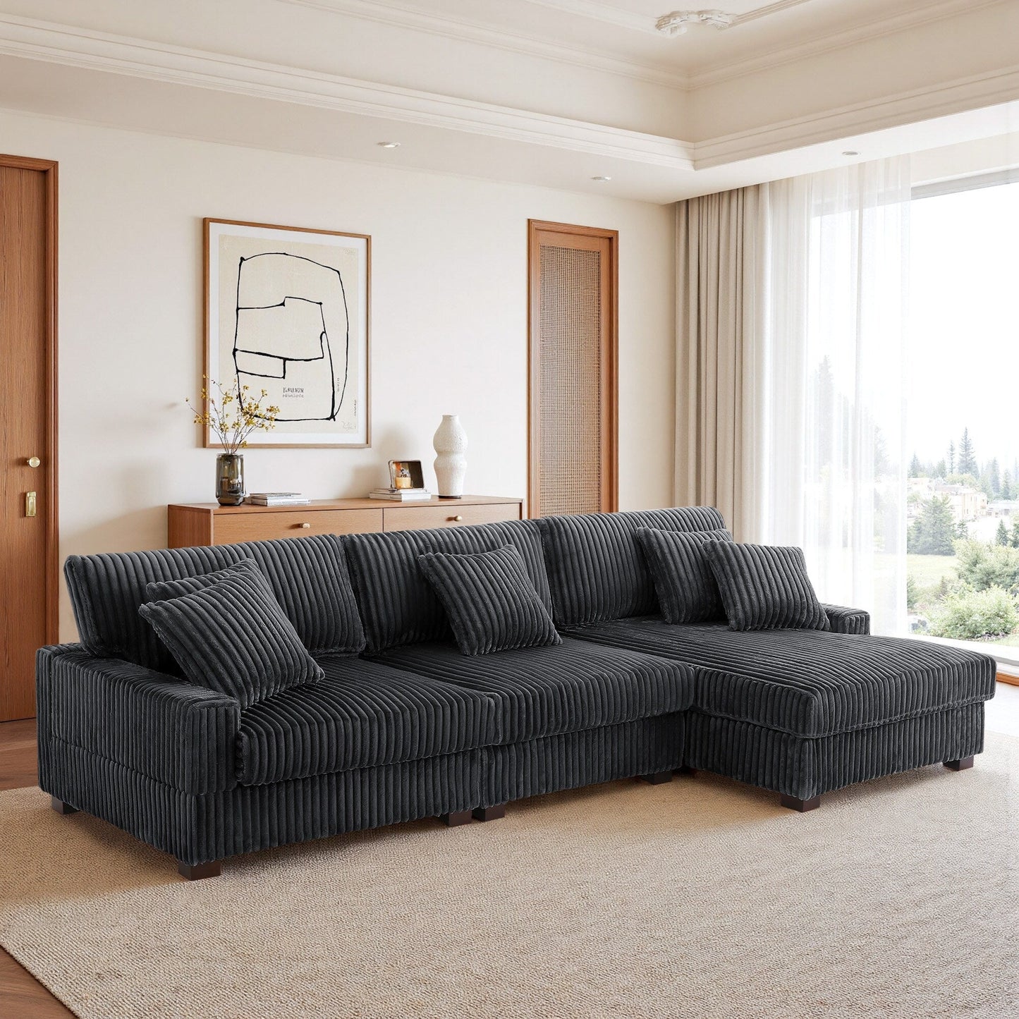 UIXE Upholstered Plush Velvet L Shaped Couch Modular Sofa