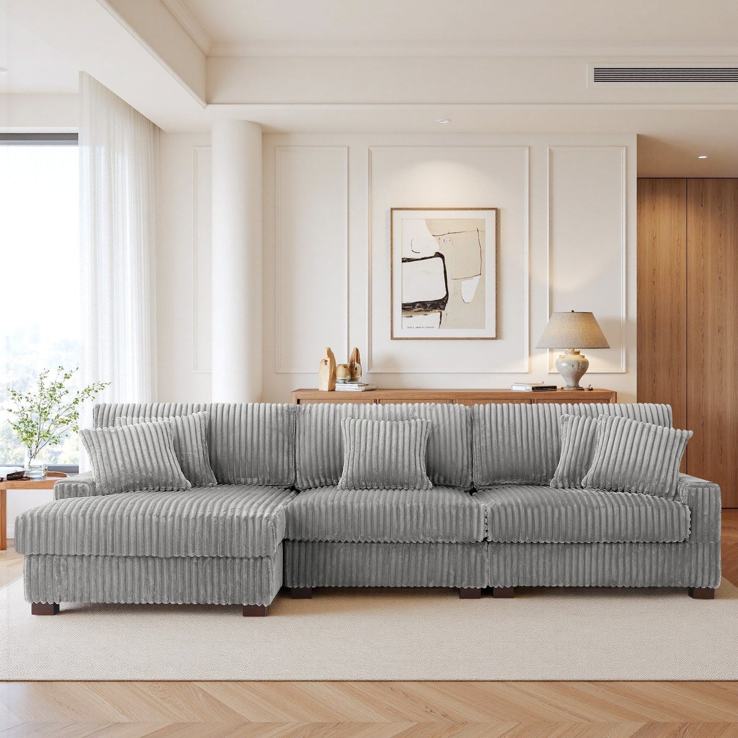 UIXE Upholstered Plush Velvet L Shaped Couch Modular Sofa