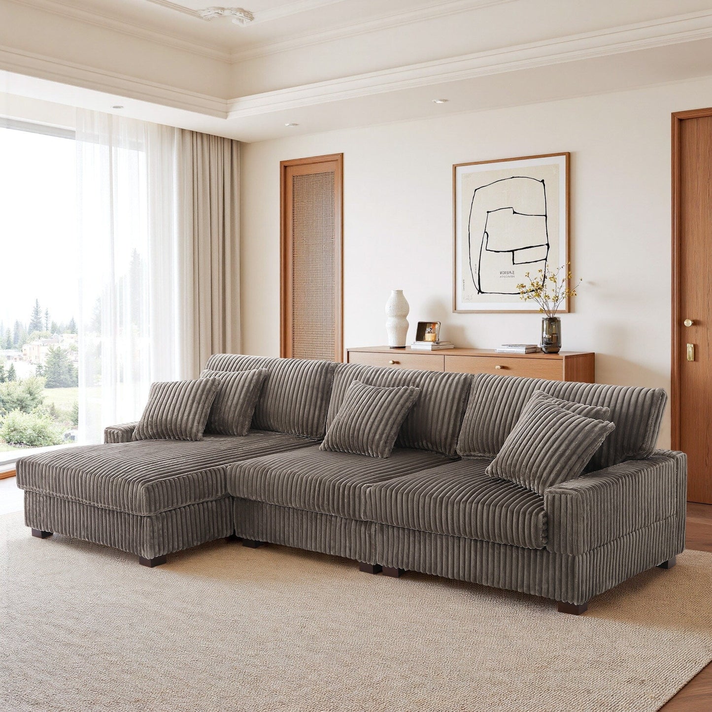 UIXE Upholstered Plush Velvet L Shaped Couch Modular Sofa