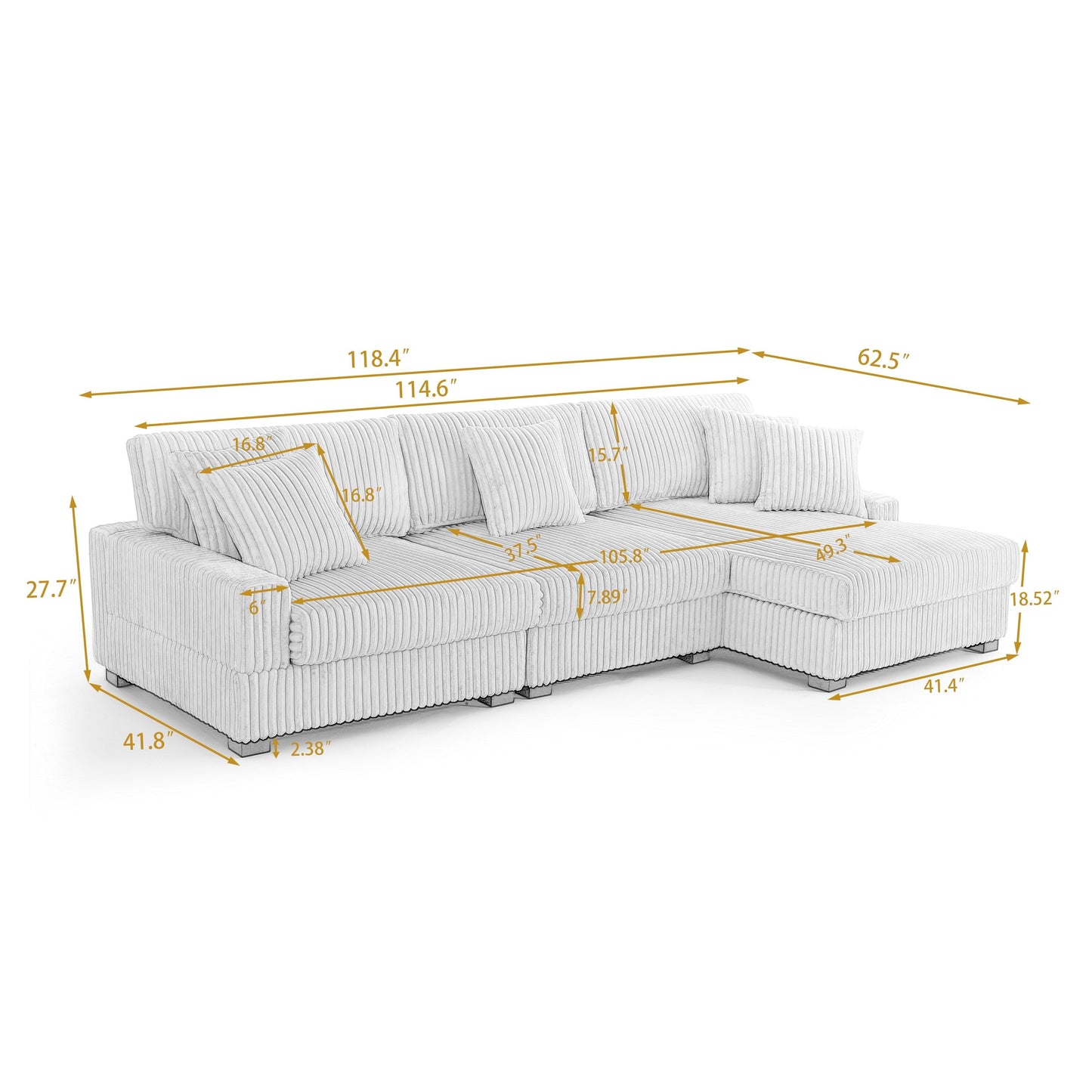 UIXE Upholstered Plush Velvet L Shaped Couch Modular Sofa