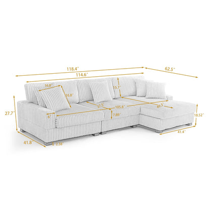 UIXE Upholstered Plush Velvet L Shaped Couch Modular Sofa