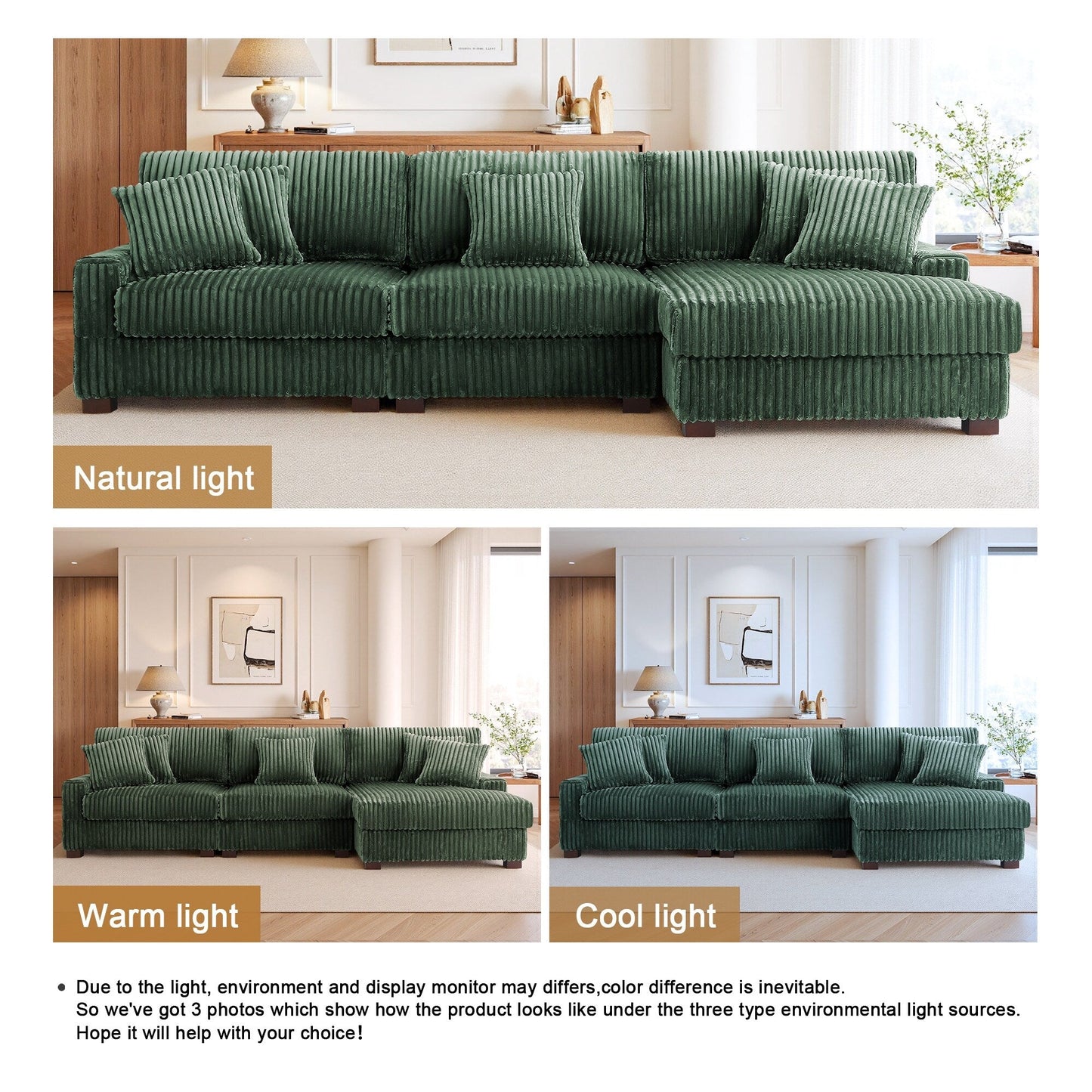 UIXE Upholstered Plush Velvet L Shaped Couch Modular Sofa